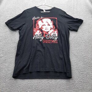 Have A Holly Dolly Christmas Tee Black XL Cotton Unisex Holiday Humor Shirt